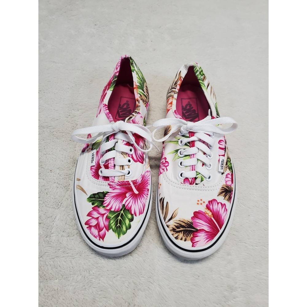 Vans White Pink Tropical Hawaiian Floral Shoes Sneakers Unisex Men 8 Women 9.5